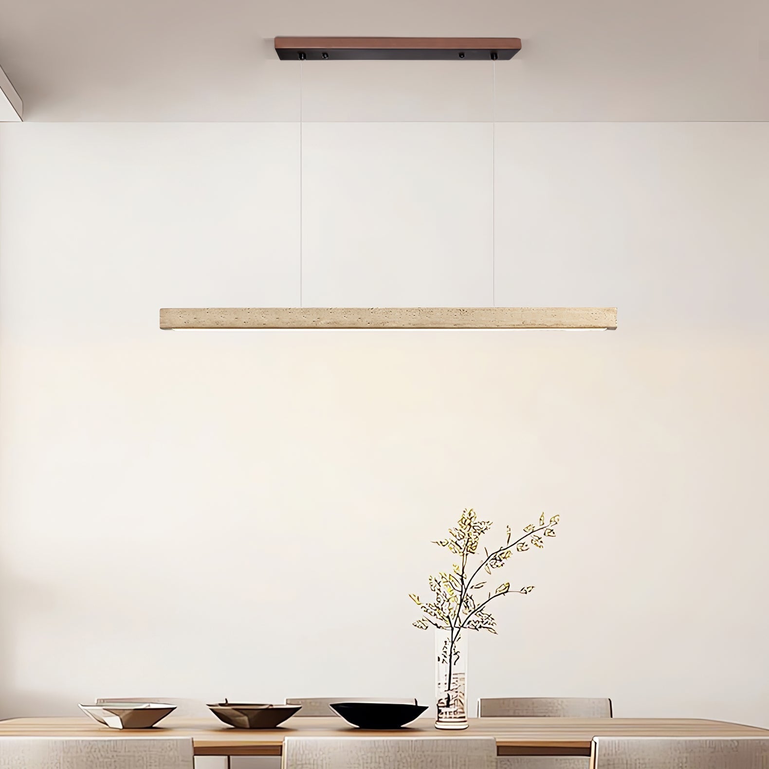 Liorven Minimalist Travertine Linear Pendant-Neutral Decor