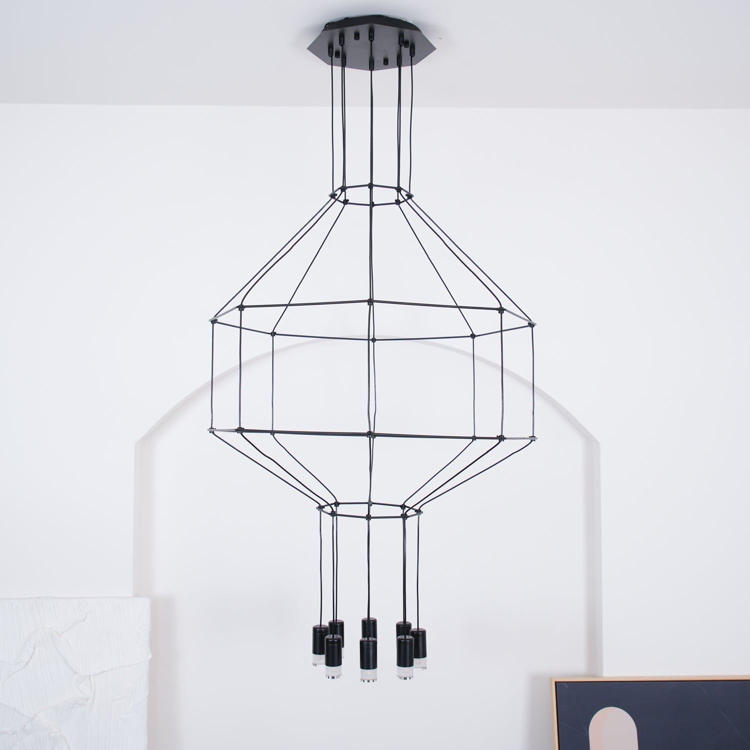 Tevenq Chandelier Lines Black Wireframe LED-Neutral Decor