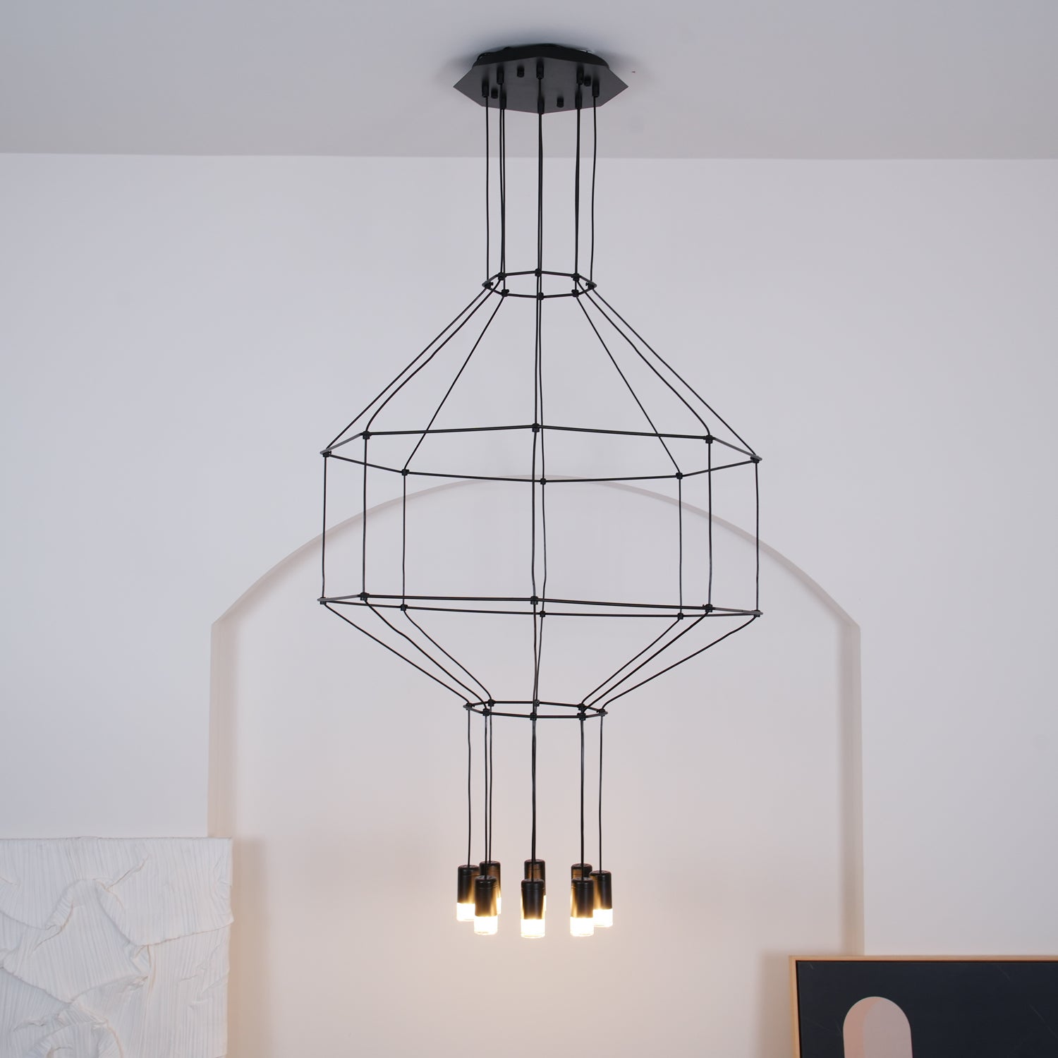 Tevenq Chandelier Lines Black Wireframe LED-Neutral Decor