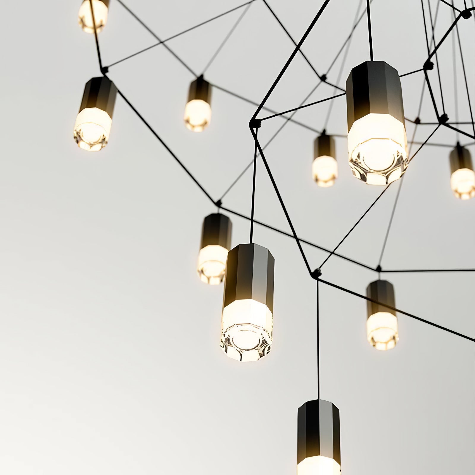 Tevenq Chandelier Lines Black Wireframe LED-Neutral Decor