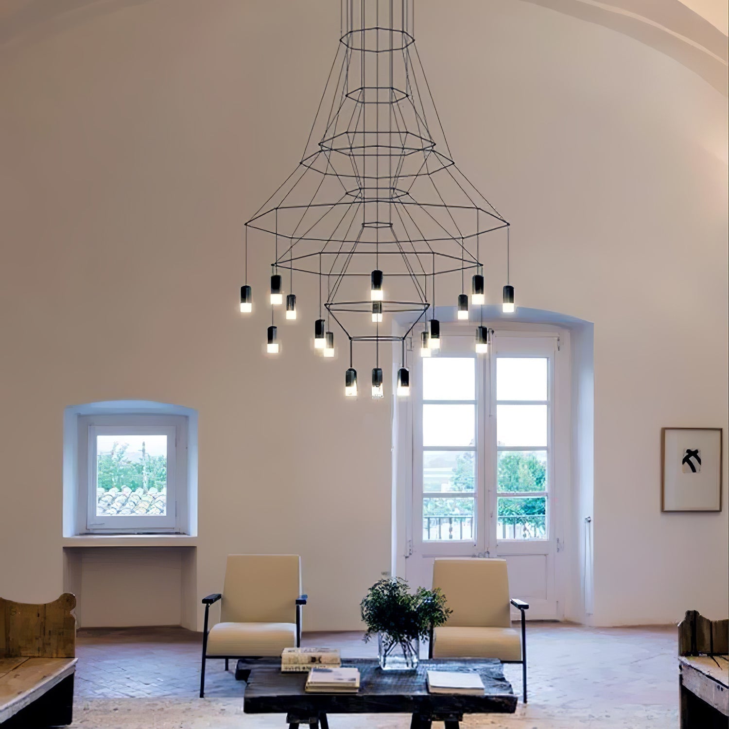 Tevenq Chandelier Lines Black Wireframe LED-Neutral Decor