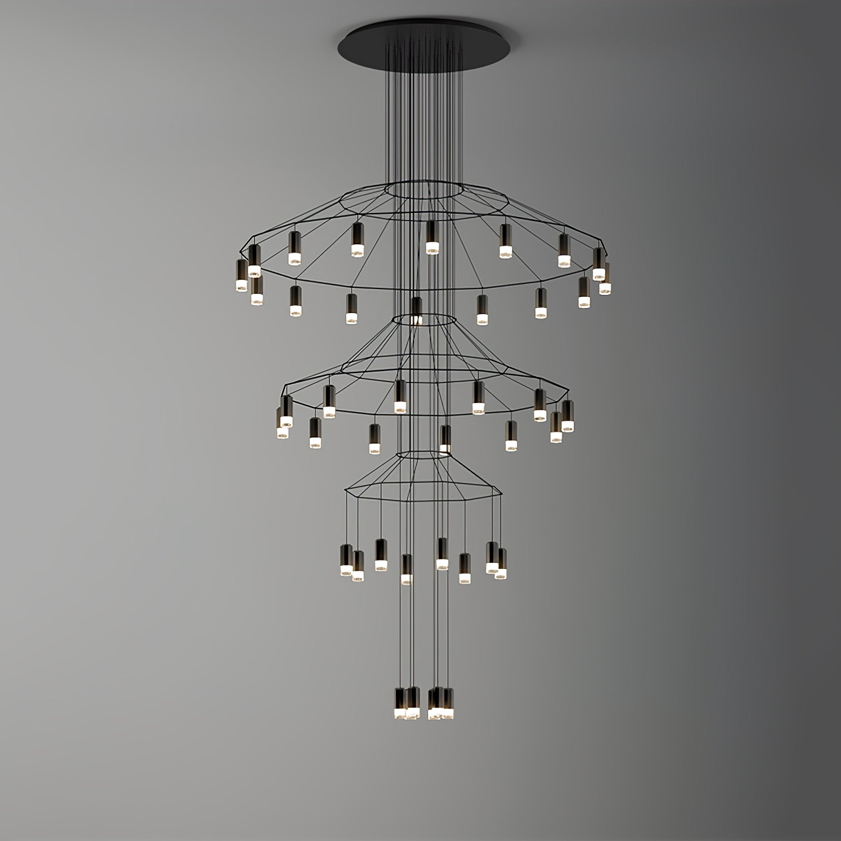 Tevenq Chandelier Lines Black Wireframe LED-Neutral Decor
