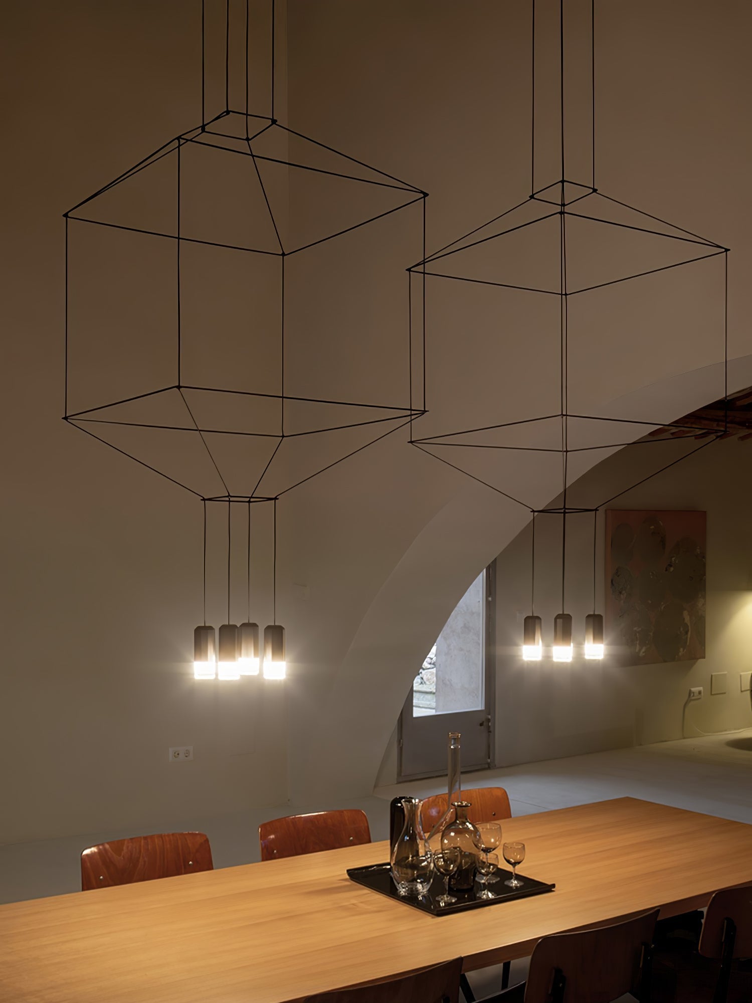Tevenq Chandelier Lines Black Wireframe LED-Neutral Decor