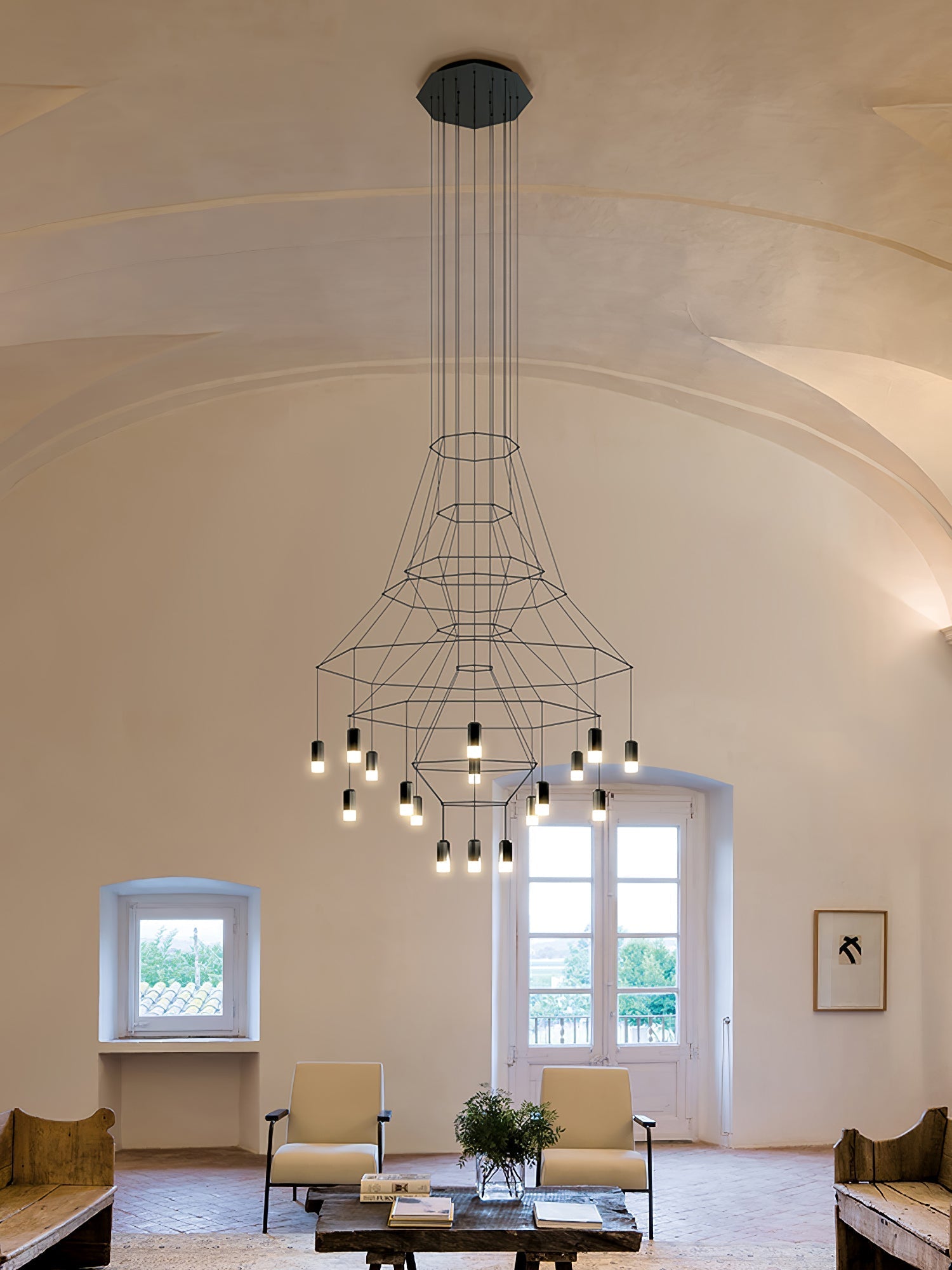Tevenq Chandelier Lines Black Wireframe LED-Neutral Decor