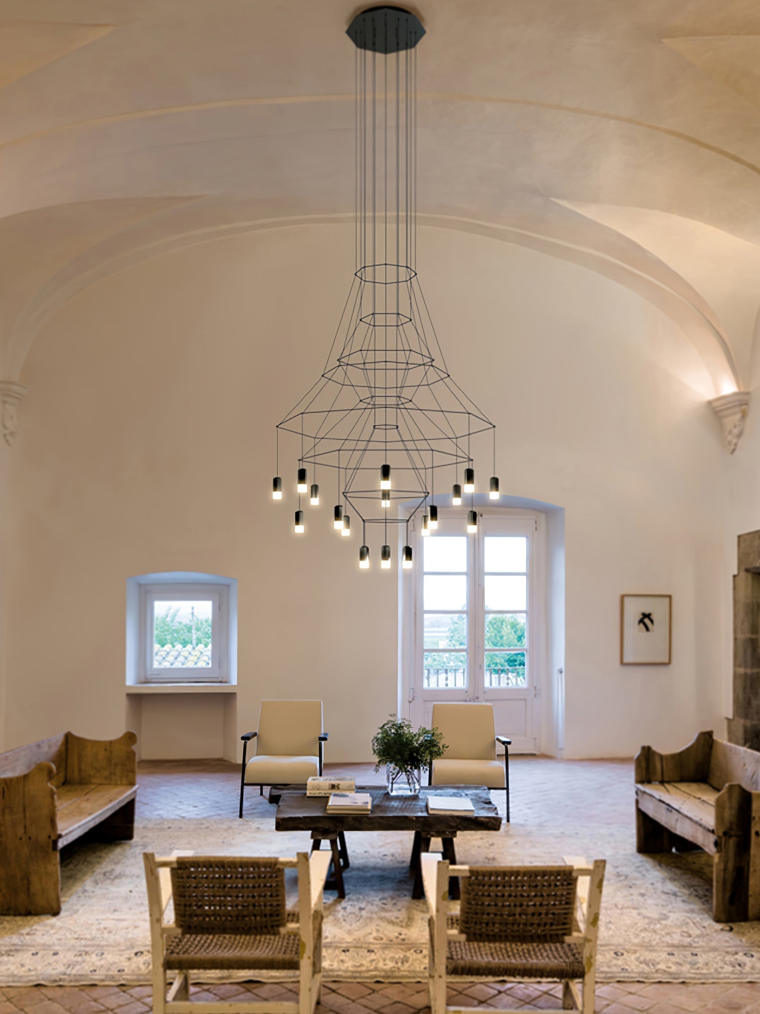 Tevenq Chandelier Lines Black Wireframe LED-Neutral Decor