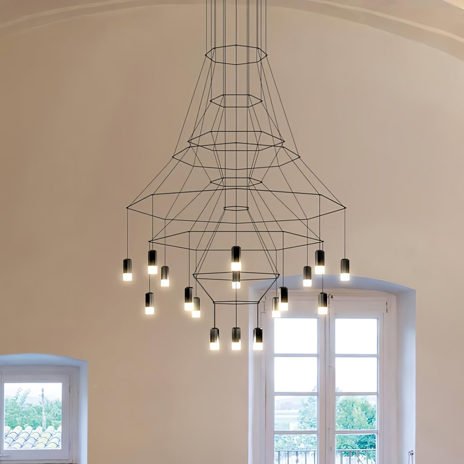 Tevenq Chandelier Lines Black Wireframe LED-Neutral Decor