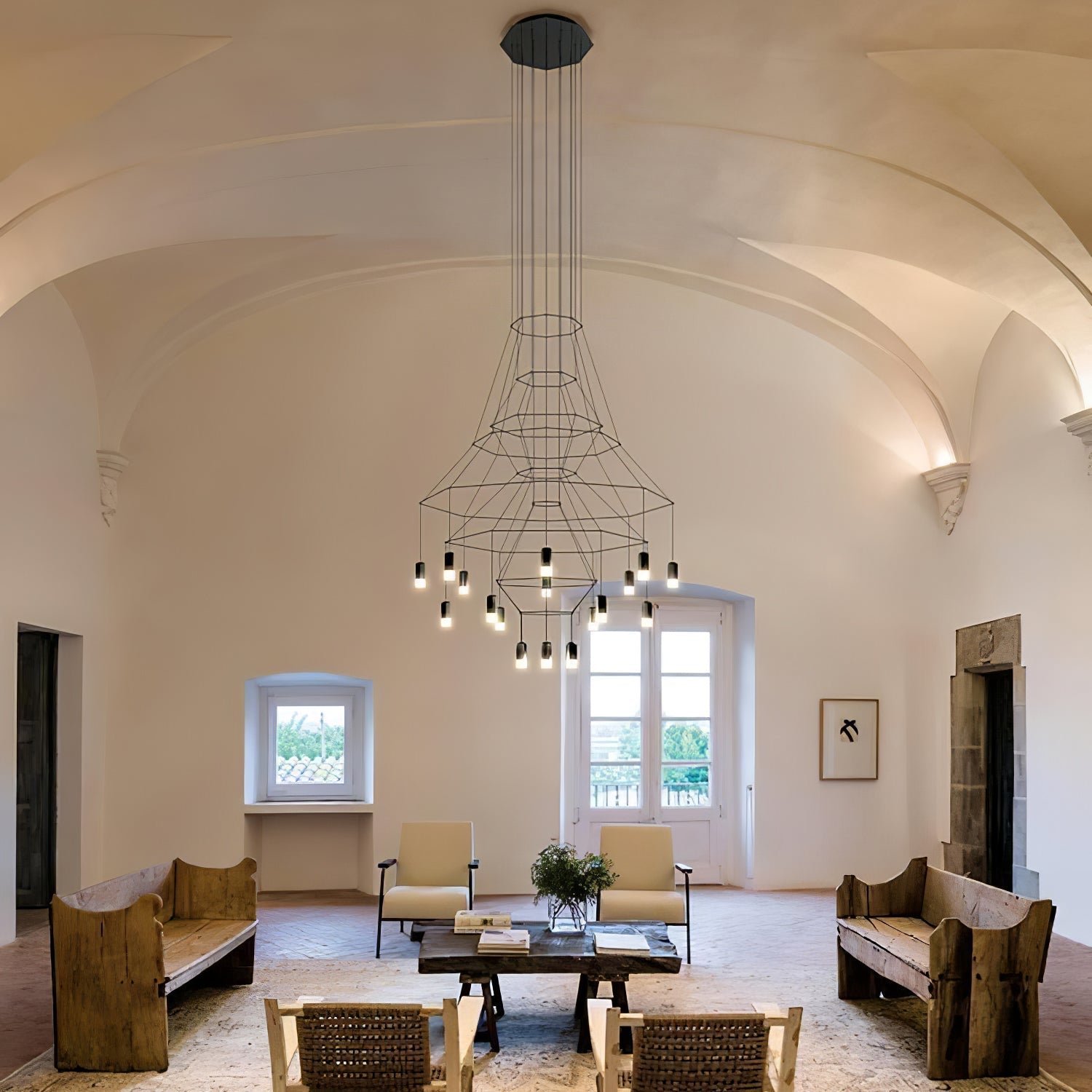 Tevenq Chandelier Lines Black Wireframe LED-Neutral Decor