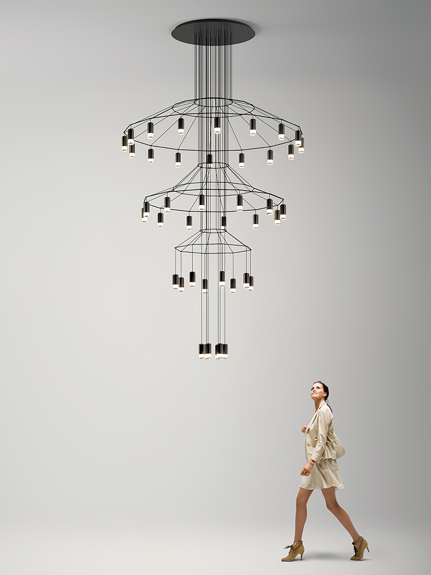 Tevenq Chandelier Lines Black Wireframe LED-Neutral Decor