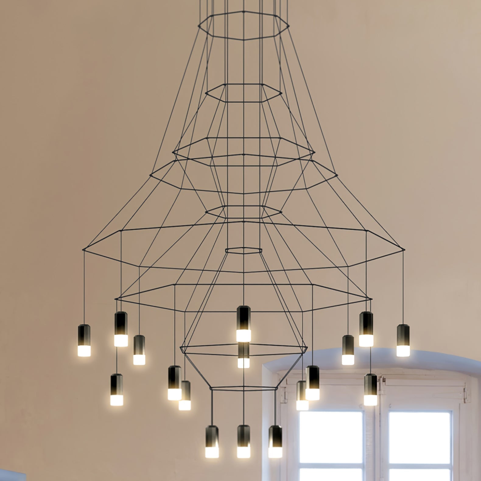 Tevenq Chandelier Lines Black Wireframe LED-Neutral Decor