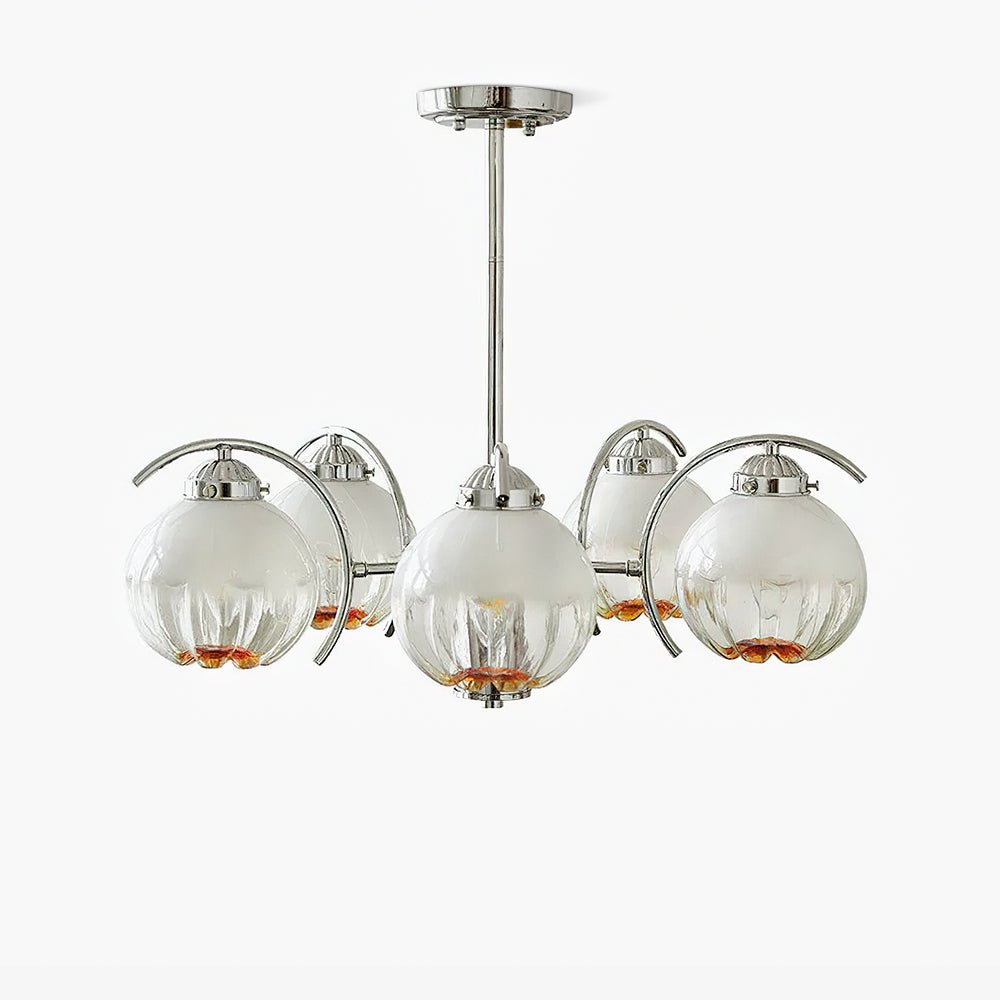 Chandelier Chrome Curved Arms with Frosted Globe Shades-Neutral Decor