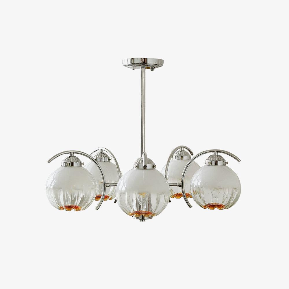 Chandelier Chrome Curved Arms with Frosted Globe Shades-Neutral Decor