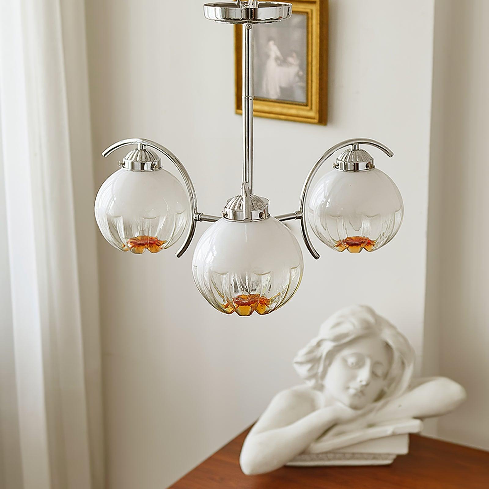 Chandelier Chrome Curved Arms with Frosted Globe Shades-Neutral Decor