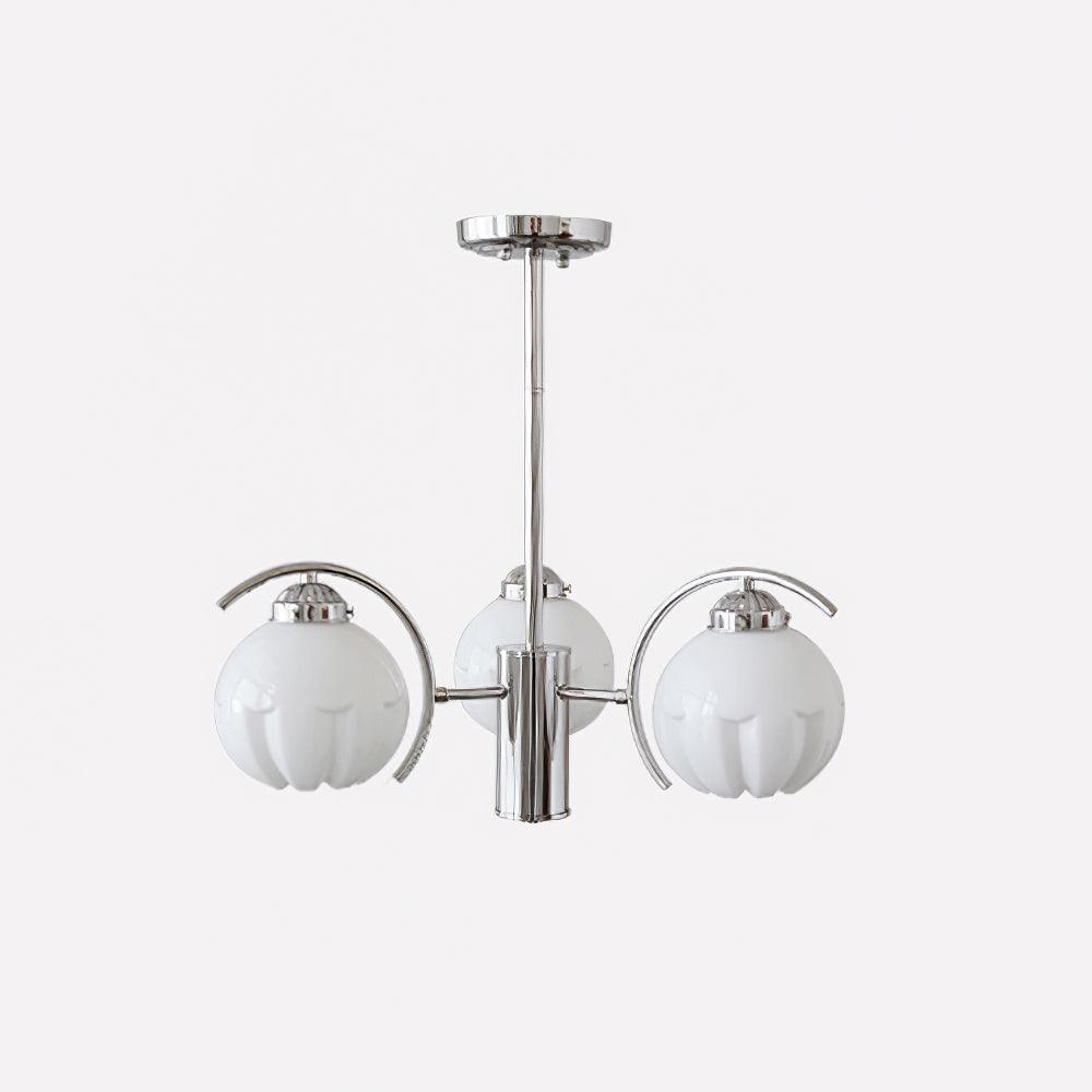 Chandelier Chrome Curved Arms with Frosted Globe Shades-Neutral Decor