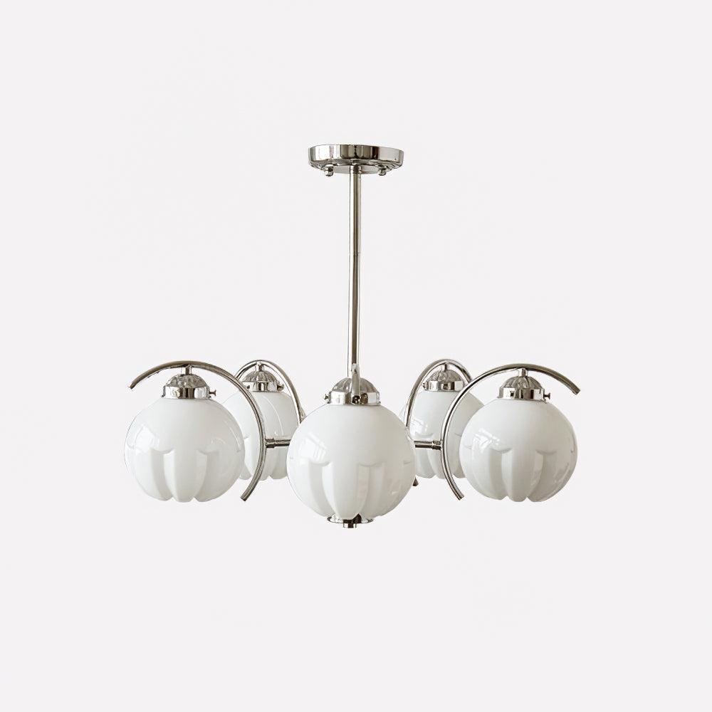 Chandelier Chrome Curved Arms with Frosted Globe Shades-Neutral Decor