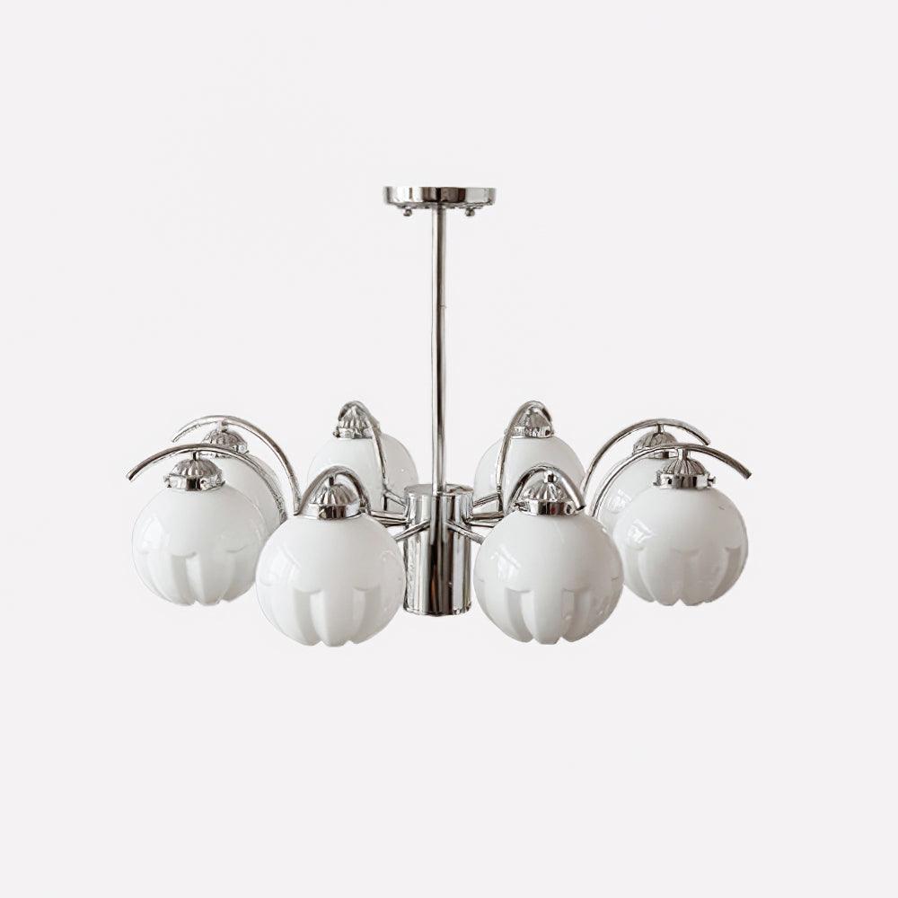 Chandelier Chrome Curved Arms with Frosted Globe Shades-Neutral Decor