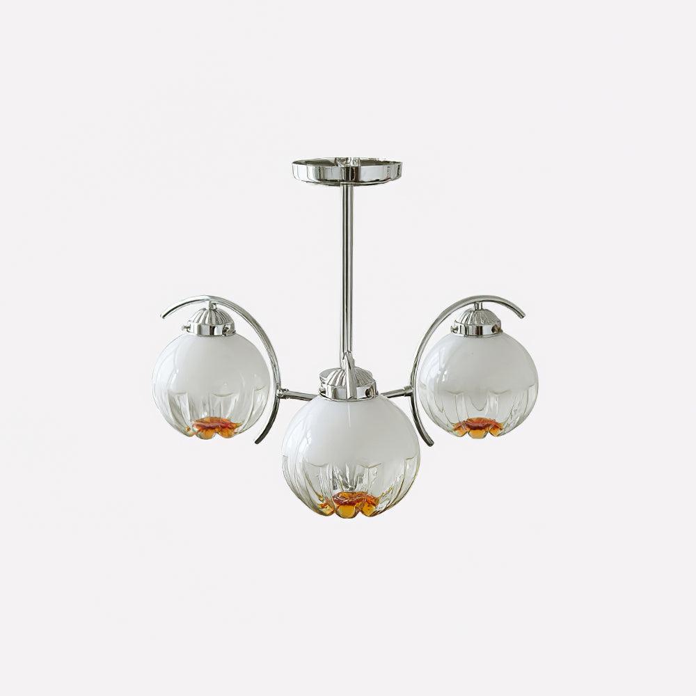 Chandelier Chrome Curved Arms with Frosted Globe Shades-Neutral Decor