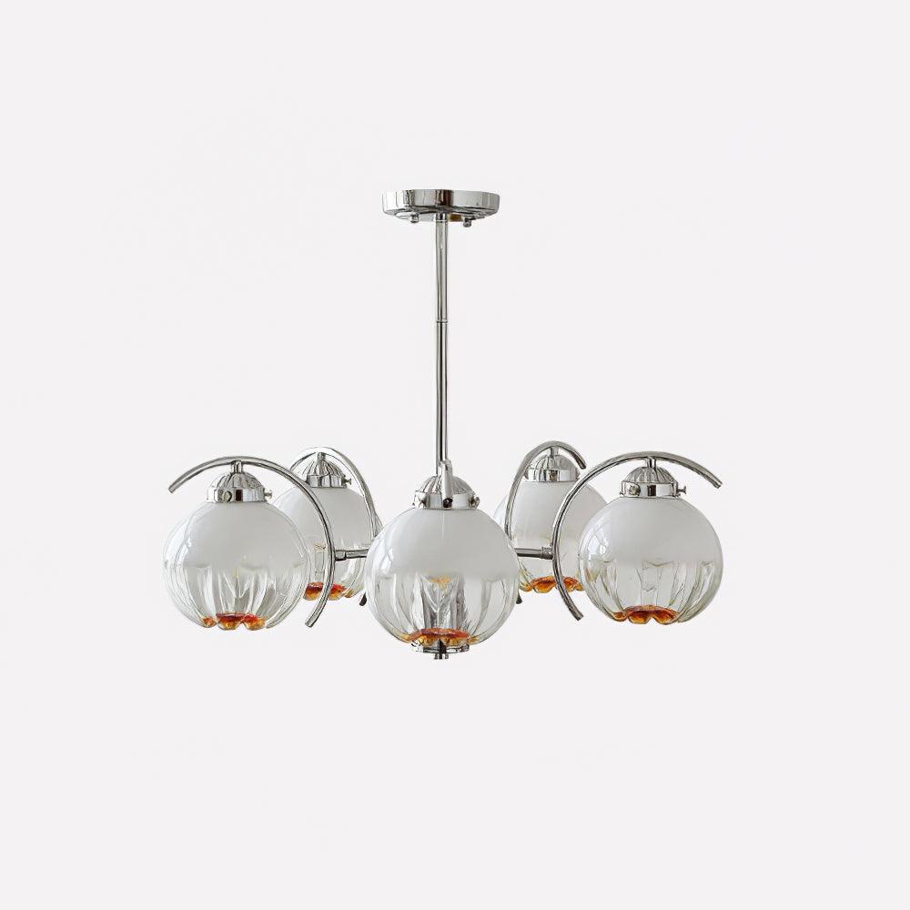 Chandelier Chrome Curved Arms with Frosted Globe Shades-Neutral Decor