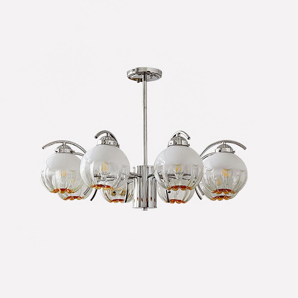 Chandelier Chrome Curved Arms with Frosted Globe Shades-Neutral Decor