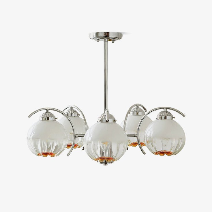 Chandelier Chrome Curved Arms with Frosted Globe Shades-Neutral Decor