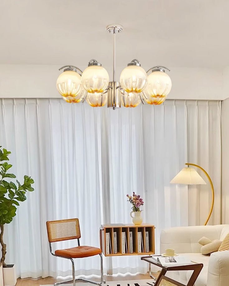 Chandelier Chrome Curved Arms with Frosted Globe Shades-Neutral Decor