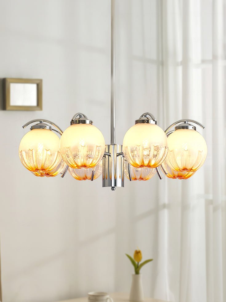 Chandelier Chrome Curved Arms with Frosted Globe Shades-Neutral Decor