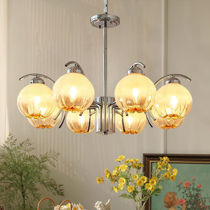 Chandelier Chrome Curved Arms with Frosted Globe Shades-Neutral Decor