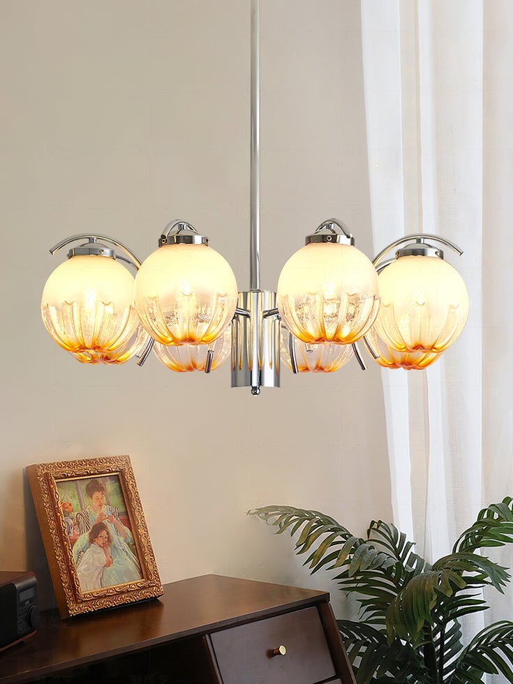 Chandelier Chrome Curved Arms with Frosted Globe Shades-Neutral Decor