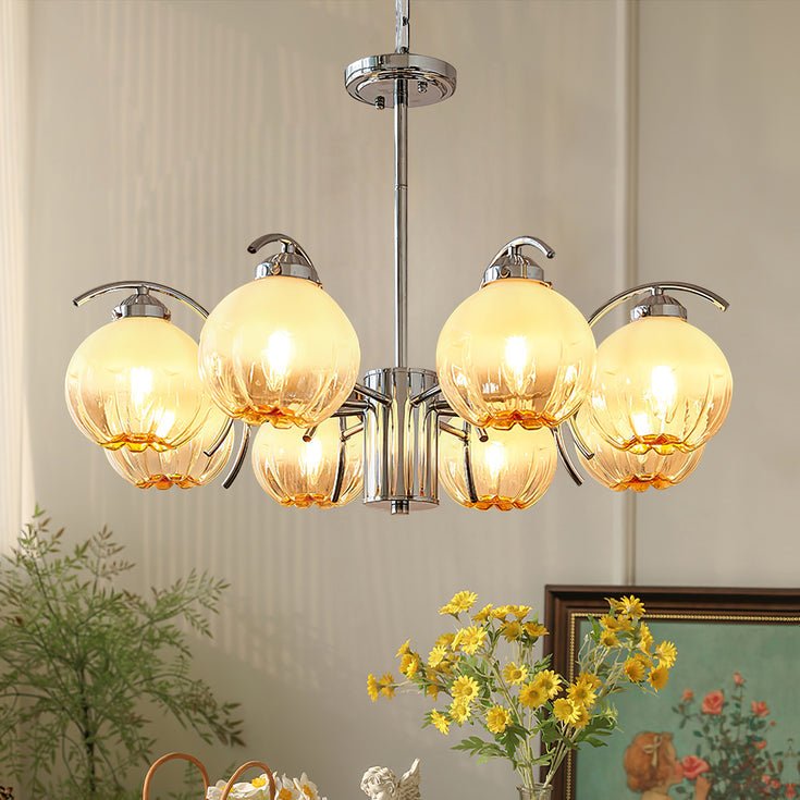 Chandelier Chrome Curved Arms with Frosted Globe Shades-Neutral Decor