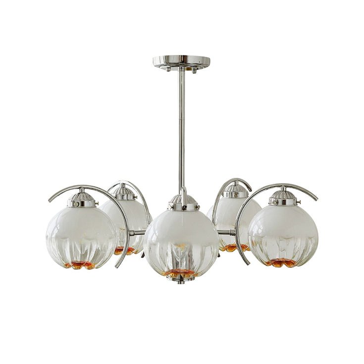 Chandelier Chrome Curved Arms with Frosted Globe Shades-Neutral Decor