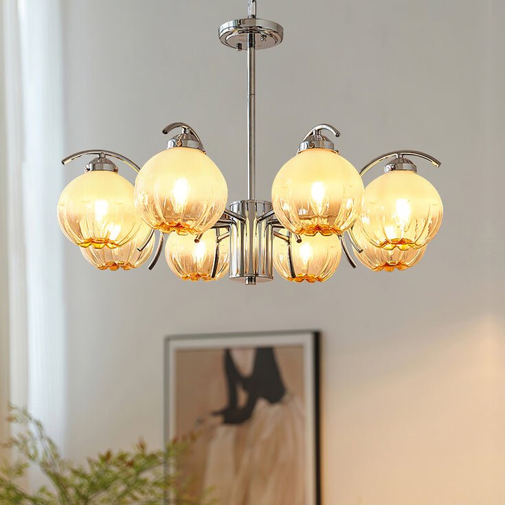 Chandelier Chrome Curved Arms with Frosted Globe Shades-Neutral Decor