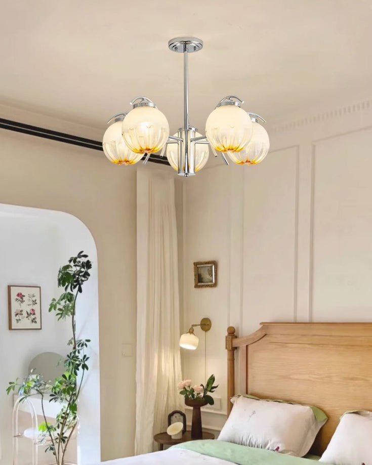 Chandelier Chrome Curved Arms with Frosted Globe Shades-Neutral Decor