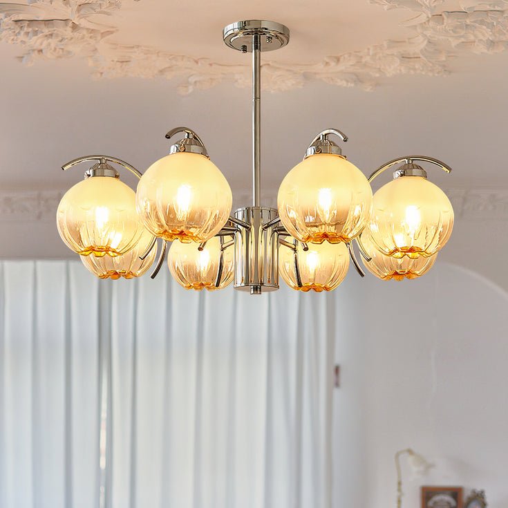 Chandelier Chrome Curved Arms with Frosted Globe Shades-Neutral Decor