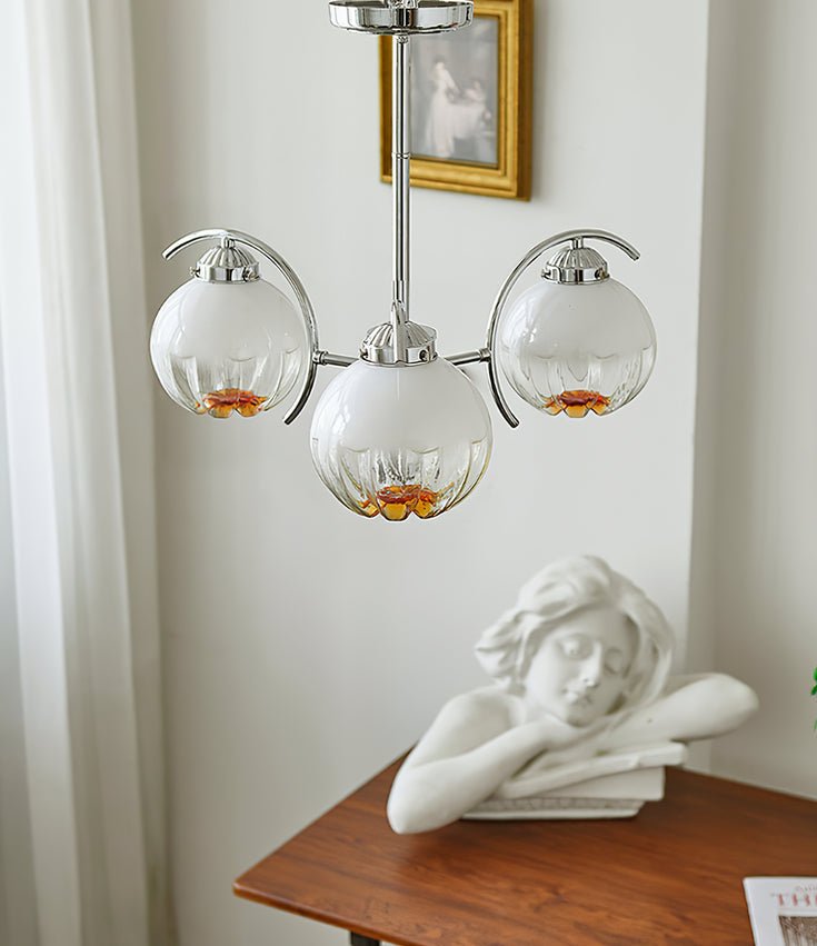 Chandelier Chrome Curved Arms with Frosted Globe Shades-Neutral Decor