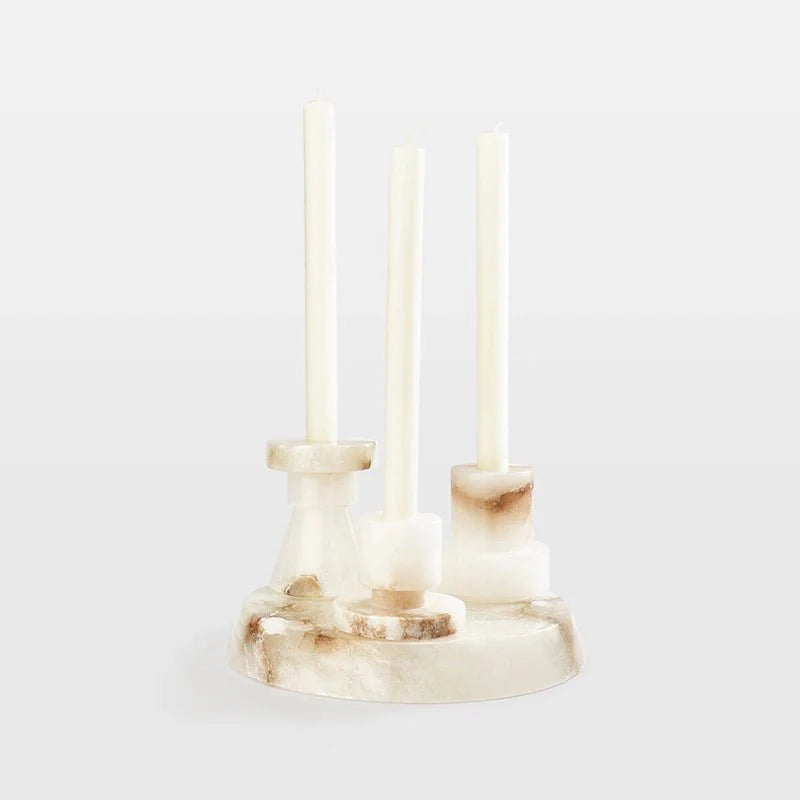 Lithia Tier Marble Candle Holder-Neutral Decor