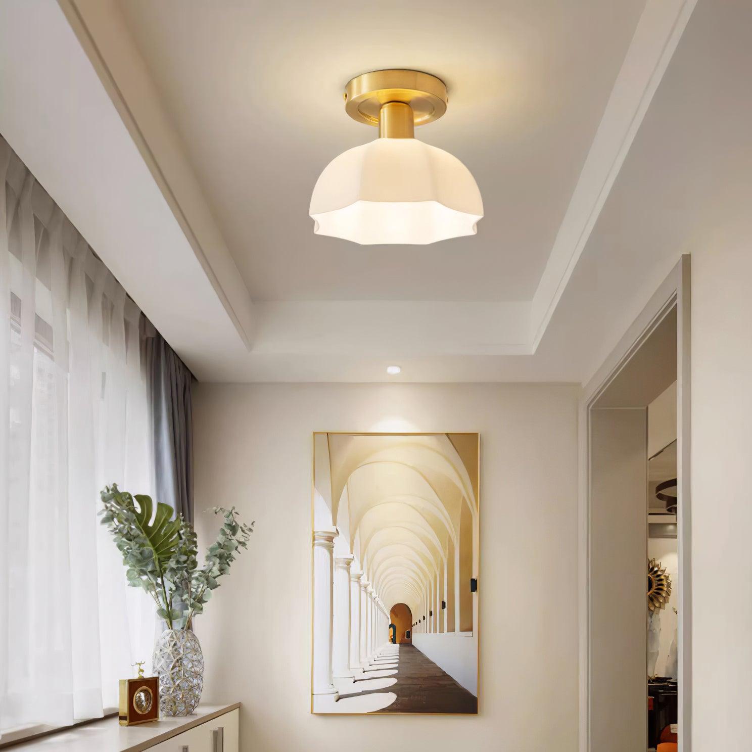 Veya Brass Base and Opal Glass Flush Mount Ceiling Light-Neutral Decor