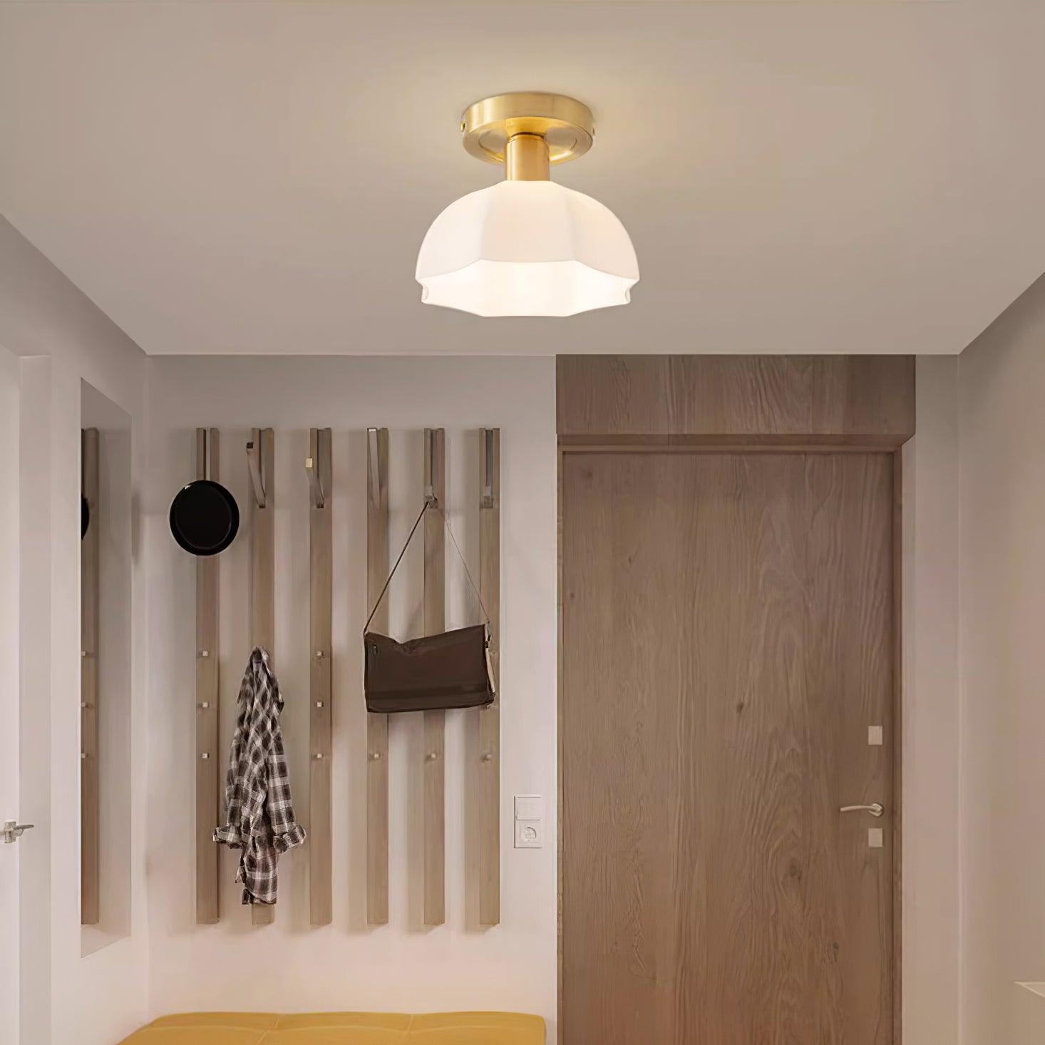Veya Brass Base and Opal Glass Flush Mount Ceiling Light-Neutral Decor