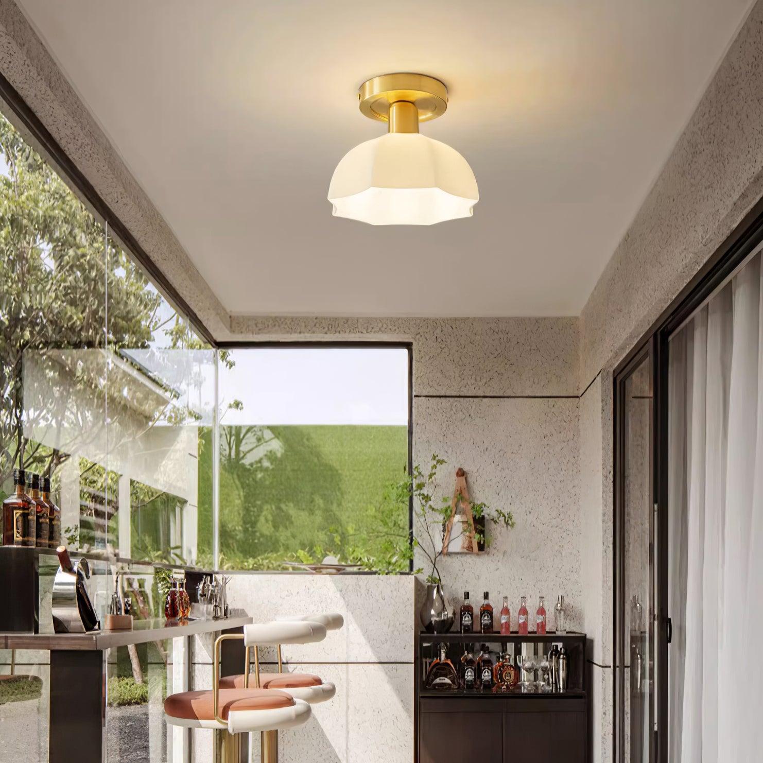 Avelin Brass Base and Opal Glass Flush Mount Ceiling Light