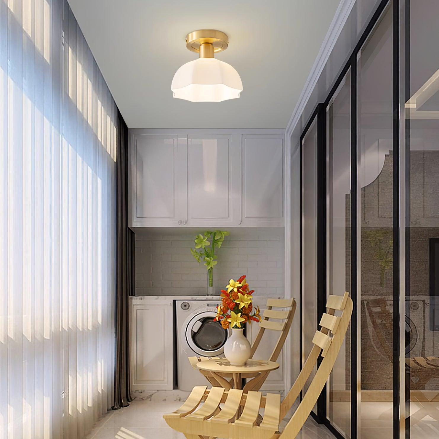 Veya Brass Base and Opal Glass Flush Mount Ceiling Light-Neutral Decor