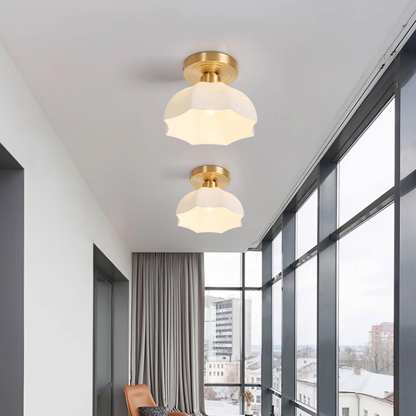 Veya Brass Base and Opal Glass Flush Mount Ceiling Light-Neutral Decor