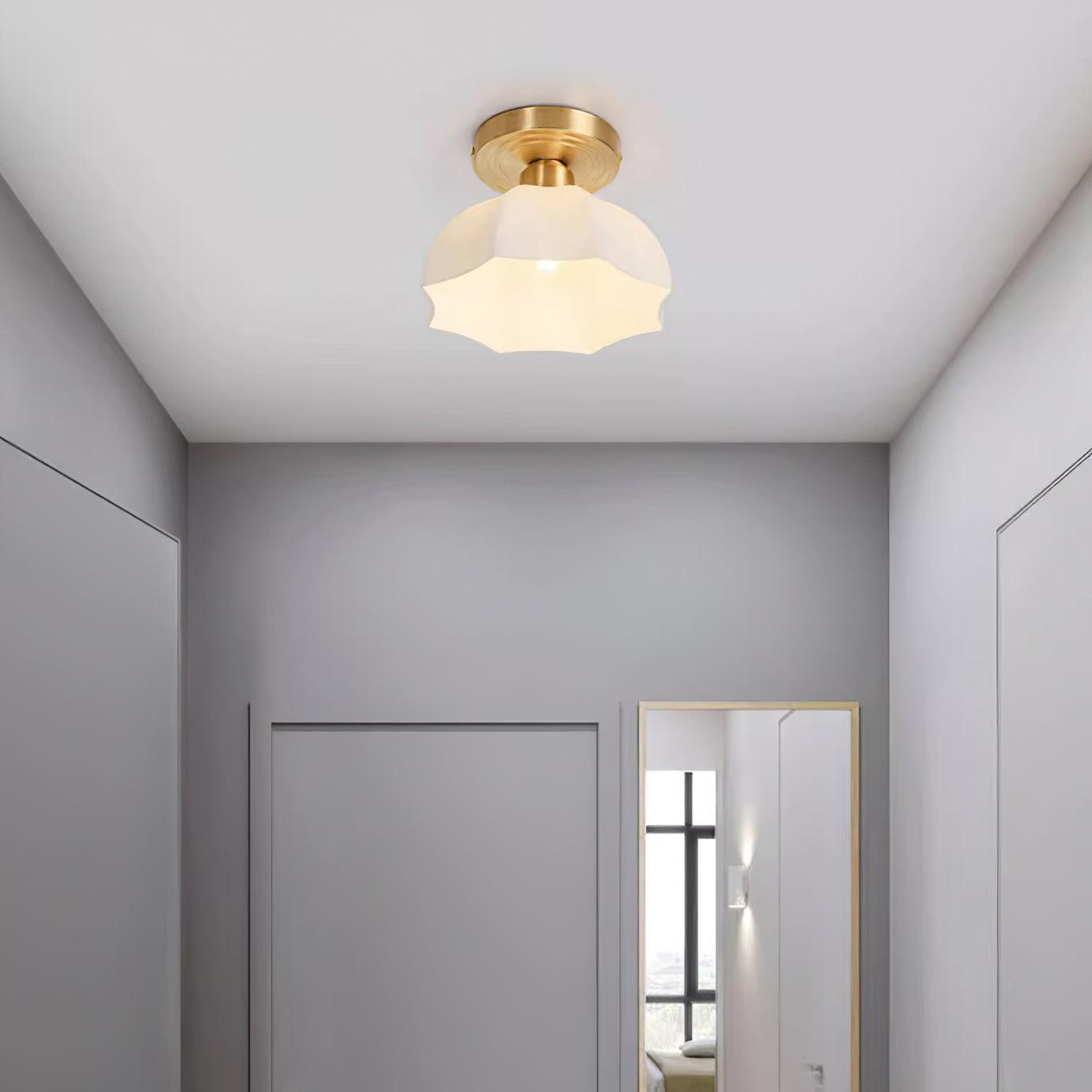 Veya Brass Base and Opal Glass Flush Mount Ceiling Light-Neutral Decor