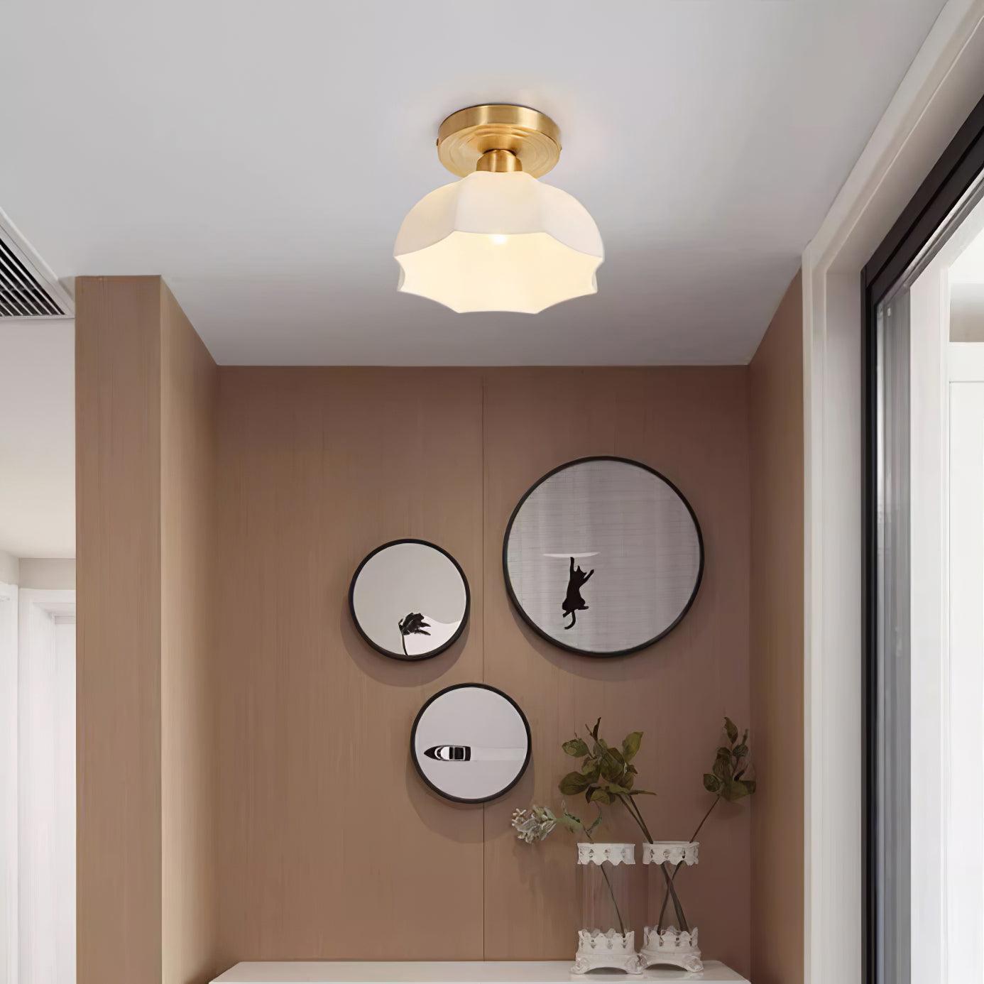 Veya Brass Base and Opal Glass Flush Mount Ceiling Light-Neutral Decor