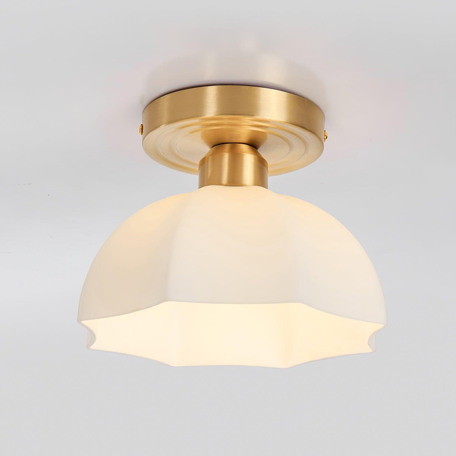Veya Brass Base and Opal Glass Flush Mount Ceiling Light-Neutral Decor