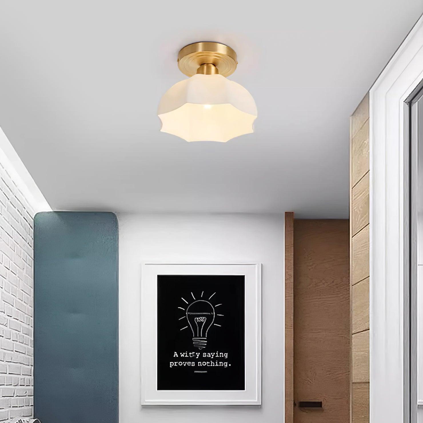 Veya Brass Base and Opal Glass Flush Mount Ceiling Light-Neutral Decor