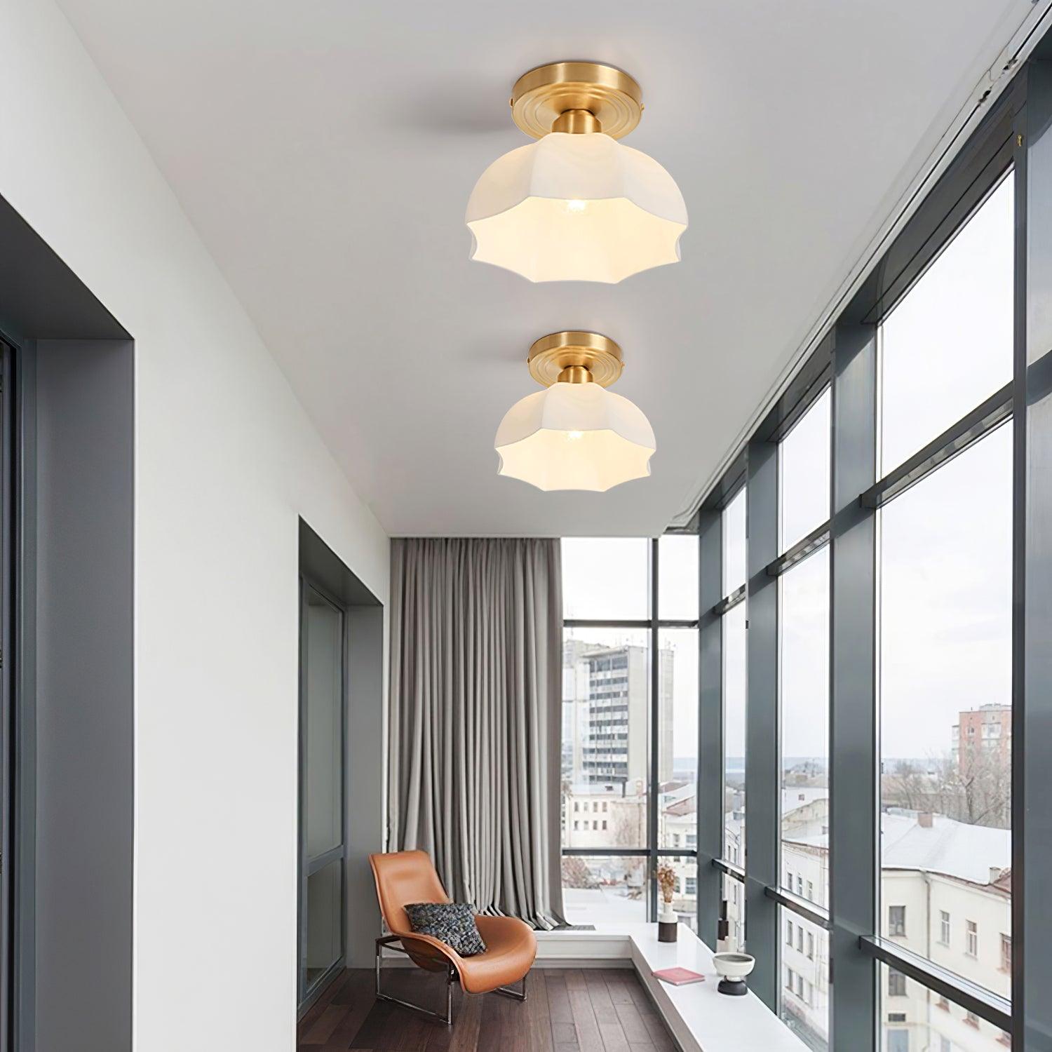 Veya Brass Base and Opal Glass Flush Mount Ceiling Light-Neutral Decor