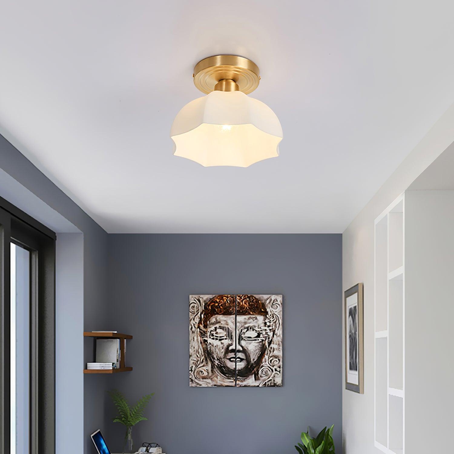Veya Brass Base and Opal Glass Flush Mount Ceiling Light-Neutral Decor