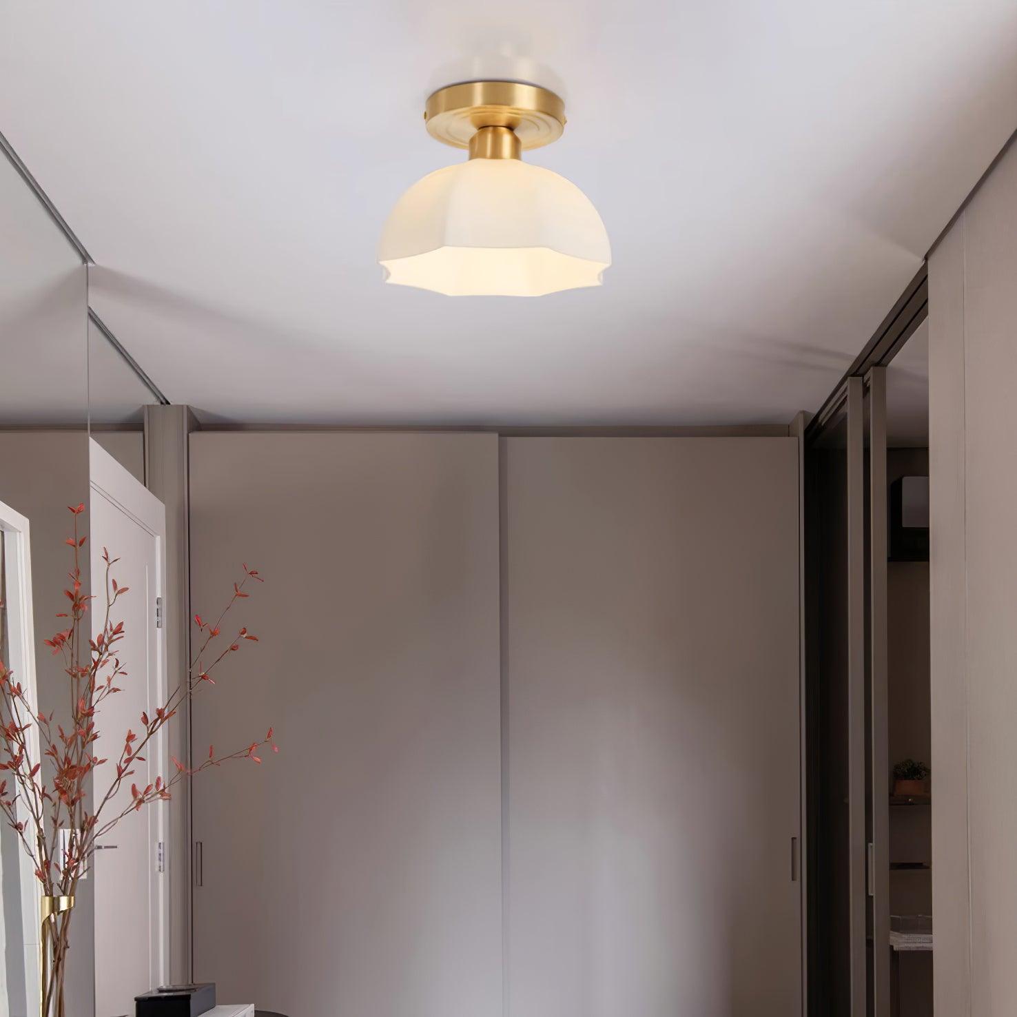 Veya Brass Base and Opal Glass Flush Mount Ceiling Light-Neutral Decor