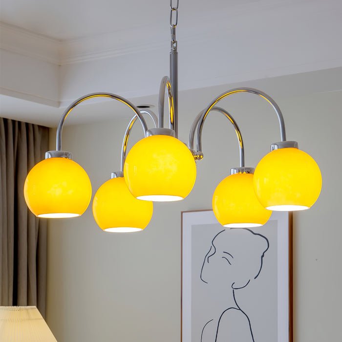Lustra Chandelier Yellow Glass Globes-Neutral Decor