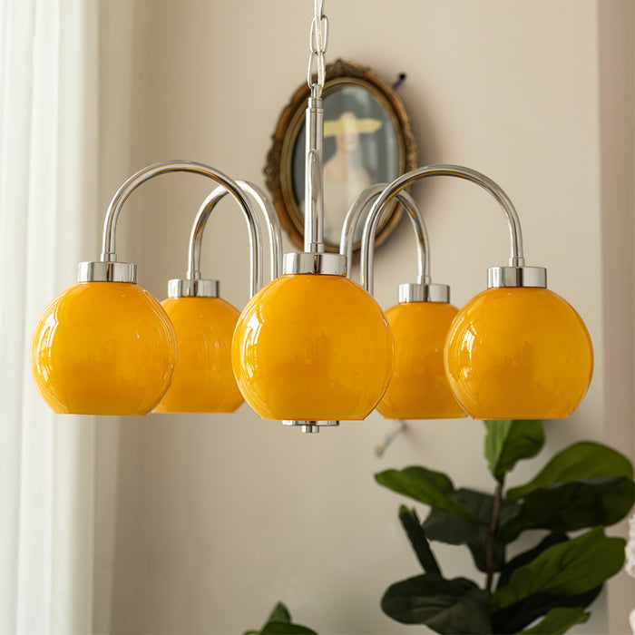 Lustra Chandelier Yellow Glass Globes-Neutral Decor
