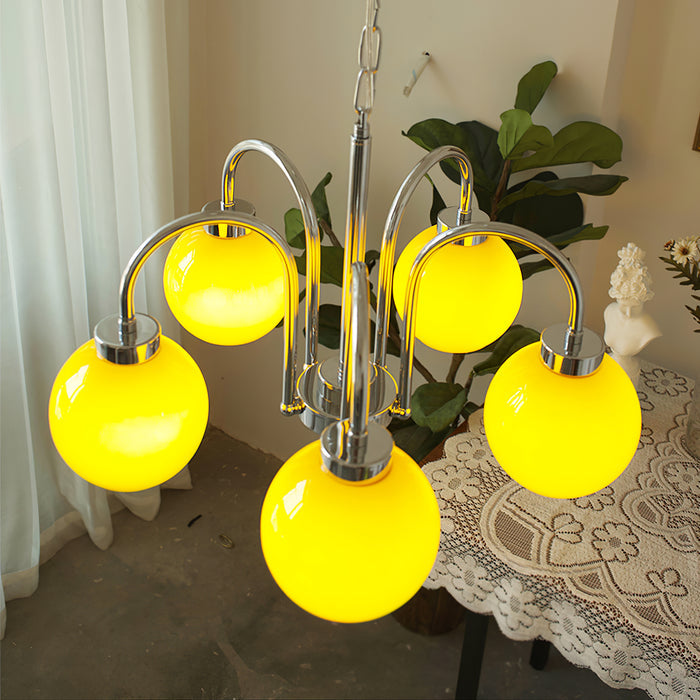 Lustra Chandelier Yellow Glass Globes-Neutral Decor