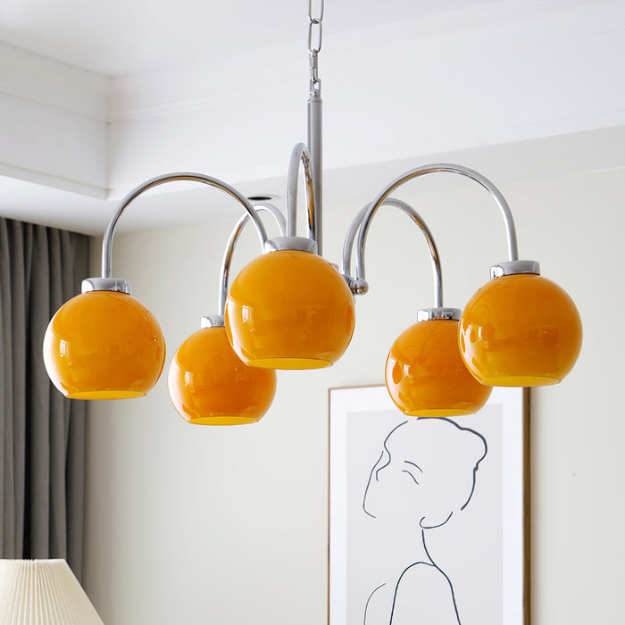 Lustra Chandelier Yellow Glass Globes-Neutral Decor